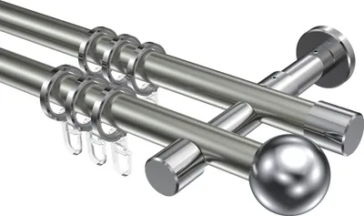 Produktbild von Interdeco Gardinenstange / Vorhangstange Edelstahl-Optik / Chrom, Typ Prestige Luino (Kugel), 20 mm Ø 2-läufig, 360 cm