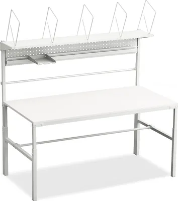 Produktbild von Packtisch Arbeitstisch 150 x 90 x 65-90 cm Stahl 300 kg belastbar Papierrollenhalter Grau