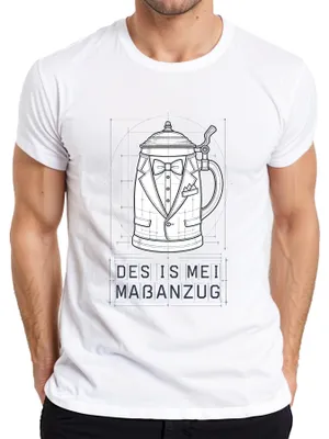 Produktbild von Des Is Mei Maßanzug Bierkrug Tracht  Lederhose Dirndl Herren T-Shirt, Weiß, XL