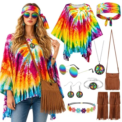 Productafbeelding van 9-Delige Dames Carnavalskostuum Set met Hippie Cape