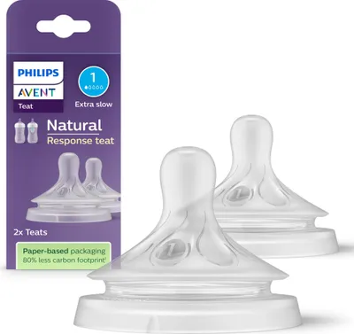 Produktbild von Philips AVENT Natural Response SCY961/02 Sauger 1, extra langsame Durchflussrate, 2er-Pack, Kieferorthopädisch, Anti-Kolik-Ventil, 2 Stück(e)