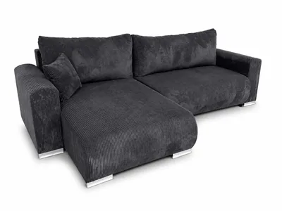 Produktbild von Ecksofa MEGAN mit Schlaffunktion und Bettkasten im Cordstoff Zoom 22 Graphit, KI-generiertes Bild