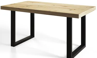 Produktbild von Alpi Moebel, Rechteckiger Esstisch Loft-U, Industrieller Modern Tisch 140x80x77 cm, Artisan mit Metallbeinen in Schwarz