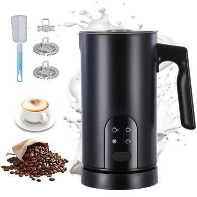 Milchaufschäumer 4-in-1, 350 ml, Edelstahl, Schwarz