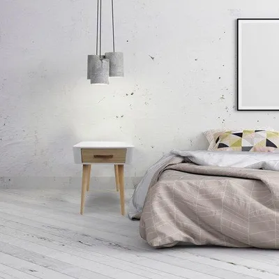 Image de Table de chevet rustique à un tiroir, blanche, en bois, décoration de chambre à coucher
