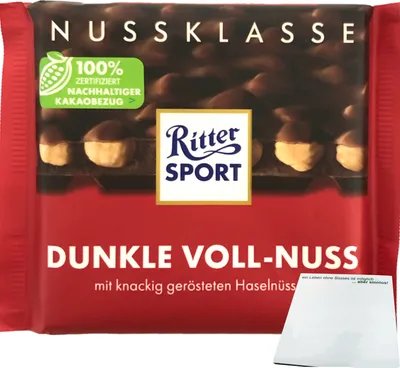 Produktbild von Ritter Sport Nussklasse Dunkle Voll-Nuss Schokolade (100g Tafel) + usy Block