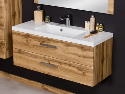 Produktbild von Quentis Badmöbel Genua, Breite 80 cm, Holzdekor Eiche Natur, Waschtischunterschrank montiert