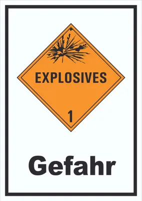 Produktbild von Schild Explosionsgefahr Gefahr Explosives hochkant A1 Rückseite selbstklebend