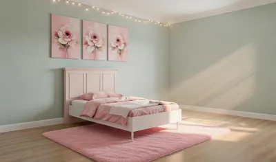 Immagine prodotto di Letto matrimoniale nei toni del rosa e del bianco, con struttura in legno di alta qualità, ideale per la camera da letto