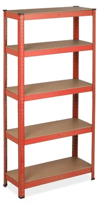 Productafbeelding van Relaxdays zwaar belastbaar stapelbaar rek, draagvermogen: 875 kg, 5 niveaus, geschikt voor kelder en garage, staal, afmetingen (hoogte x breedte x diepte): 151 x 75 x 30 cm, rood