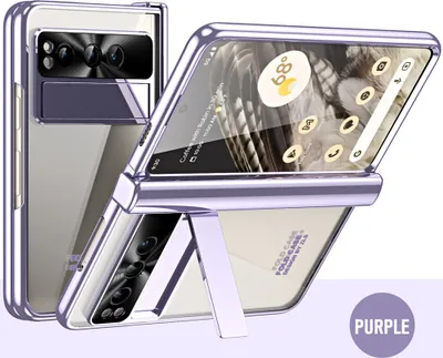 Produktbild von Google Pixel Fold Hülle, Galvanisierte Charnierschutz Kristallklare Schutzhülle mit Displayschutzfolie für Google Pixel Fold Lila
