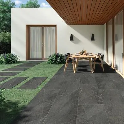 Produktbild von FLAIRSTONE Feinsteinzeug Terrassenplatte Canyon Black rektifizierte Kante 120 cm x 60 cm x 2 cm