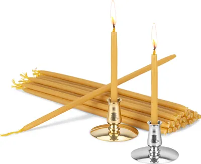 Produktbild von Set 2x Kerzenhalter mit 100% Bienenwachs Spitzkerzen L 24cm Handarbeit 40078