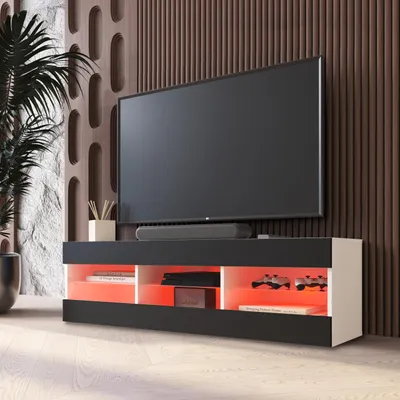 Obrázek produktu pro Komodee TV skříňka Tivoli, černá/bílá, šířka 140 cm x výška 40,5 cm x hloubka 35,5 cm, LED RGB, do obývacího pokoje, ložnice