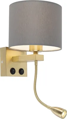 Produktbild von Art Deco Wandlampe Gold mit Grauem Schirm Brescia