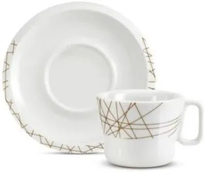 Produktbild von Kaffee-Set mit 4 Cappuccinotassen und Untertassen - Keramik, Weiß