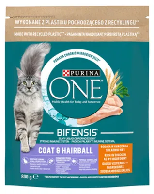 Zdjęcie produktu dla Purina ONE COAT & HAIRBALL RICH IN CHICKEN, Dorosły, Kurczak, 800 g
