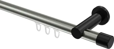 Produktbild von Interdeco Innenlaufstange / Gardinenstange mit Innenlauf Edelstahl-Optik / Schwarz, Typ Platon Santo (Kappe), 20 mm Ø 1-läufig, 220 cm