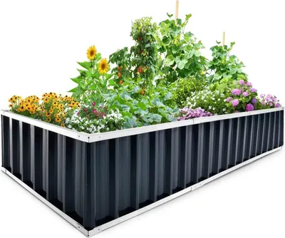 Produktbild von Hochbeet Metall Kit 258x90x30cm Garten Pflanzkübel Pflanzkasten T-Etiketten Grau