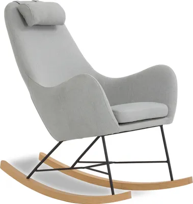 Produktbild von SalesFever Schaukelstuhl mit Kopfkissen | Bezug Textil | Kufen Eiche-Holz | Gestell Metall schwarz | B 70 x T 100 x H 99 cm | grau