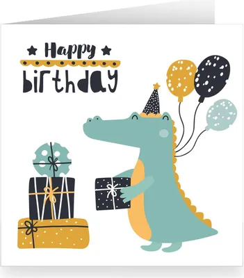 Produktbild von Niedliche Krokodil Geburtstagskarte mit Luftballon innen weiß: Happy Birthday