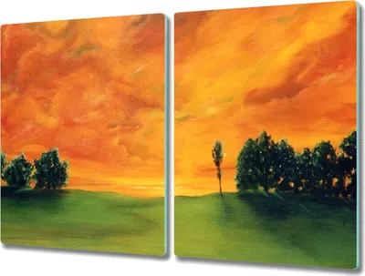 Produktbild von Coloray Küchenbrett Kochplattenabdeckung Hackbrett Schneidebrett Herdabdeckplatte 2x40x52 cm - Bäume Sonnenuntergang Himmel
