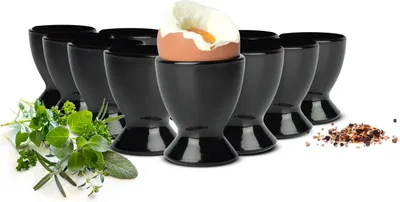 Produktbild von 6 schwarze Eierbecher aus Glas Eierständer Eierhalter Glaseierbecher