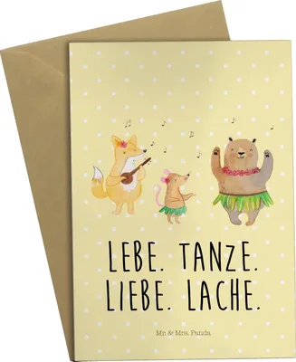 Produktbild von Mr. & Mrs. Panda neujahrskarte Waldtiere Aloha - Gelb Pastell - Geschenk, Grußkarten, hochzeitskarten, Lachen, weihnachtskarten, osterkarte, Hase, dankeskarten, Wald