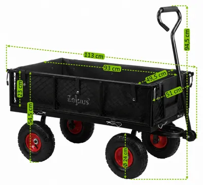Produktbild von Zelsius Bollerwagen, 350 kg Tragkraft, 105 Liter, Schwarz/Rot, Handwagen Luftbereift, Transportwagen