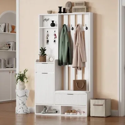 Immagine prodotto di Armadio bianco multifunzionale 6-in-1 - 100x30x180 cm - Mobile per l'ingresso