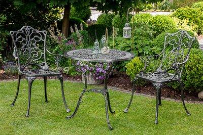 Merxx 3tlg. Lugano Gartenmöbelset, graphit - 2 Sessel, 1 Tisch - Farbe: graphit - Maße: Sessel: 55x50x89 + Tisch: Ø 70 x 68 ; 2x 21110-217 + 1x 21112-217