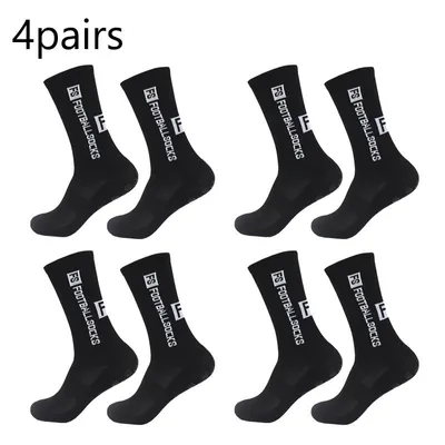 Produktbild von 4 Paar Fußballsocken,Sportsocken,Rutschfeste Sportstrümpfe,atmungsaktiv Uni Sportstrümpfe für Fußball‑Training Herren Damen,Schwarz Socken,Gr:37-42