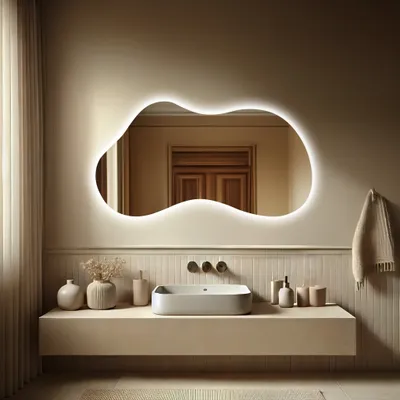 Obrázek produktu pro Neregulární koupelnové zrcadlo LED - 150x80 - AKRA Vodorovně, s podsvícením