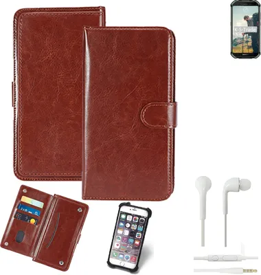 Produktbild von K-S-Trade 360° Hülle kompatibel mit Doogee S40 inkl. Headphones braun Kunstleder Case BookCase WalletCase Kunstlederederhülle Handyhülle,