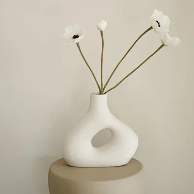 Produktbild von Indore Home – Alberti-Vase – Blumenvase – Wohnzimmerdekoration – Weiße Vase – Hohlvase – Donut-Vase