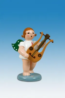 Produktbild von Holzfigur Engel mit Lyragitarre und Krone Höhe 6cm NEU