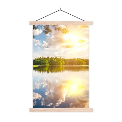 Produktbild von MuchoWow® Textilposter Bäume - Wasser - Sonne 40x60 cm mit holzfarbenen Rahmen - Poster