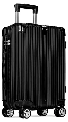 Produktbild von Koffer Hartschale ABS – Reisekoffer Handgepäck, Mittel, Groß – Leichtes Trolley Set mit leisen 360° Zwillingsrollen (Schwarz, Handgepäck M)