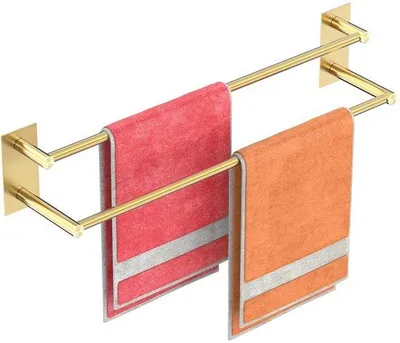 Immagine prodotto di Portasciugamani doppio senza foratura, 74,5 cm, portasciugamani doppio per bagno, autoadesivo, acciaio inossidabile 304, acciaio inossidabile, portasciugamani per bagno, parete doccia, cucina - Oro
