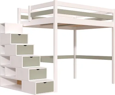 Produktbild von Hochbett 140x200 Sylvia mit treppenregal - Weiß/Mokka