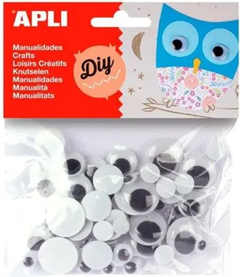 Obrázek produktu pro Apli oči nelepicí kulaté černé mix velikostí/75 ks