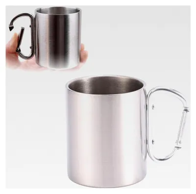 Produktbild von 220ML Edelstahl Campingbecher mit Karabiner für Outdoor-Aktivitäten