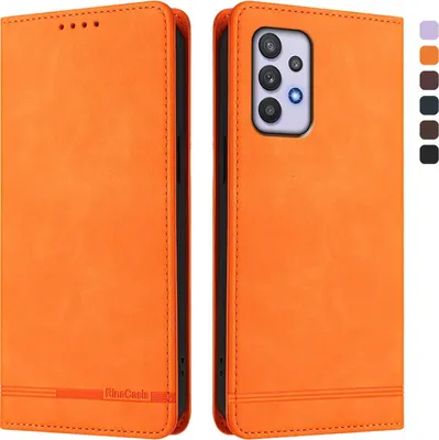 Image de Etui pour Samsung Galaxy A32 5G, étui rétro en cuirPolyuréthaneavec support et fentes pour cartes de crédit Orange