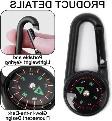 Set von 3 Mini Kompass Karabiner, Bunte Schlüsselanhänger mit Kompass, Multifunktionale Zubehör für Wandern, Camping und