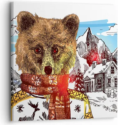 Produktbild von Bild auf Leinwand - Leinwandbild - Bär Berge Kinder Winter - 30x30cm - Wand Bild - Wanddeko - Leinwanddruck - Bilder - Kunstdruck - Wanddekoration - Leinwand bilder - Wandkunst - AC30x30-3205