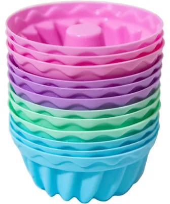 Productafbeelding van Mini Gugelhupf-vormen, siliconen, set van 12, diameter 6,5 cm, kleuren: roze, lichtblauw, lichtgroen, paars