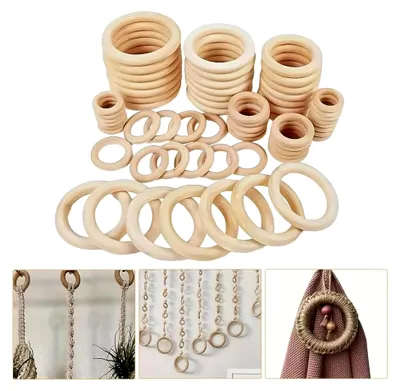 Produktbild von 40 Stück Naturholzringe für Bastelarbeiten, Anhängerverbinder, 8 Größen von 15–50 mm