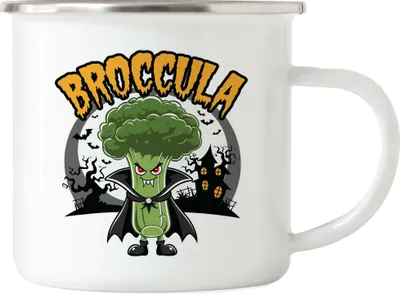 Produktbild von Broccula Brokkolimotiv Emaille-Tasse Geschenkidee Halloween Vampir Gemüse