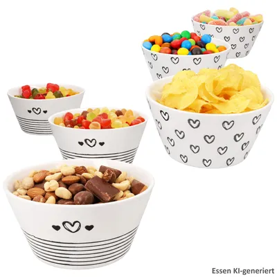 Obrázek produktu pro Sada 6 misek na müsli Cupid z porcelánu, černobílé se srdcem, 250 ml