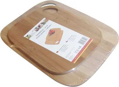 Produktbild von 2er Set Bambus Schneide Tranchierbrett Küchen Holz Brett Schneideunterlage